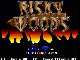 Title screen of Risky Woods on the Commodore Amiga.