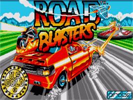 Title screen of Road Blasters on the Commodore Amiga.