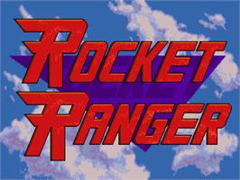Title screen of Rocket Ranger on the Commodore Amiga.