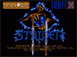 Title screen of Strider 2 on the Commodore Amiga.