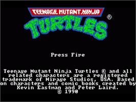 Title screen of Teenage Mutant Ninja Turtles on the Commodore Amiga.