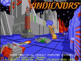 Title screen of Vindicators on the Commodore Amiga.