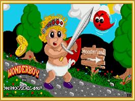 Title screen of Wonder Boy in Monster Land on the Commodore Amiga.