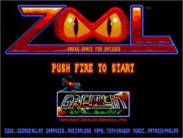 Title screen of Zool on the Commodore Amiga.