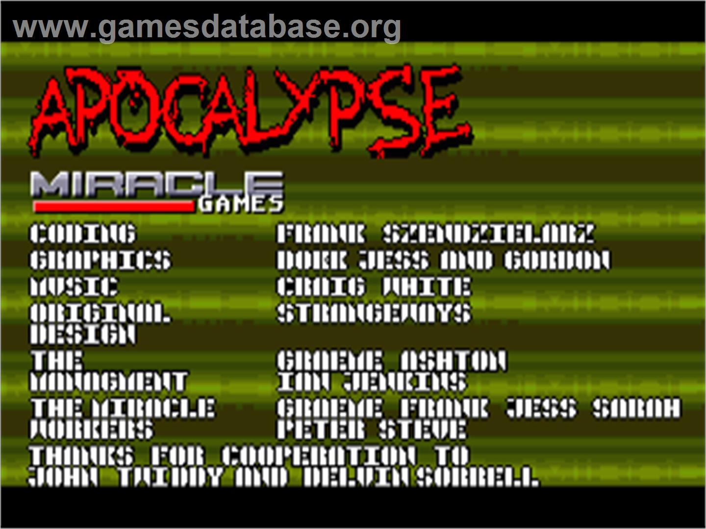 Apocalypse - Commodore Amiga - Artwork - Title Screen