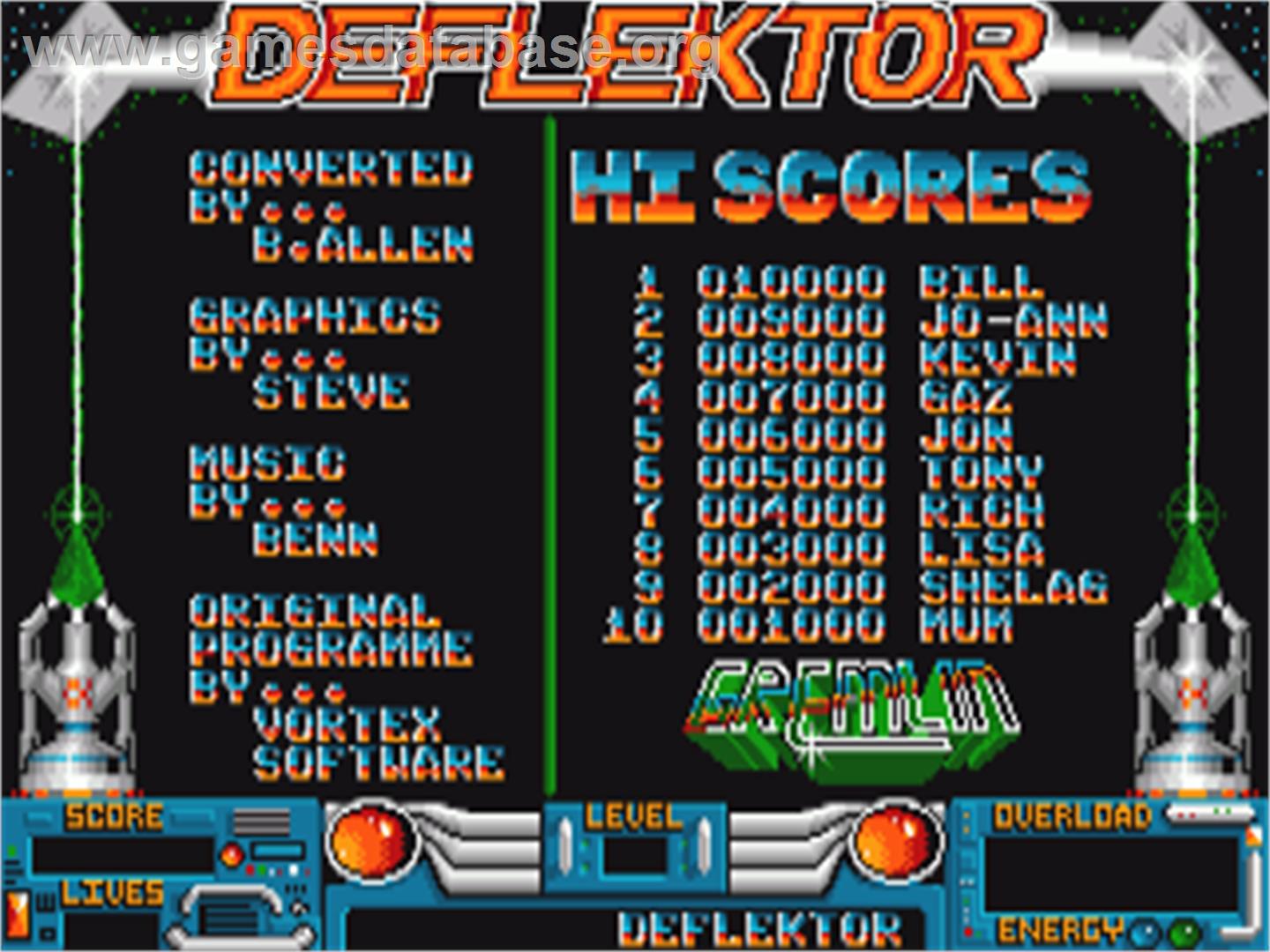 Deflektor - Commodore Amiga - Artwork - Title Screen