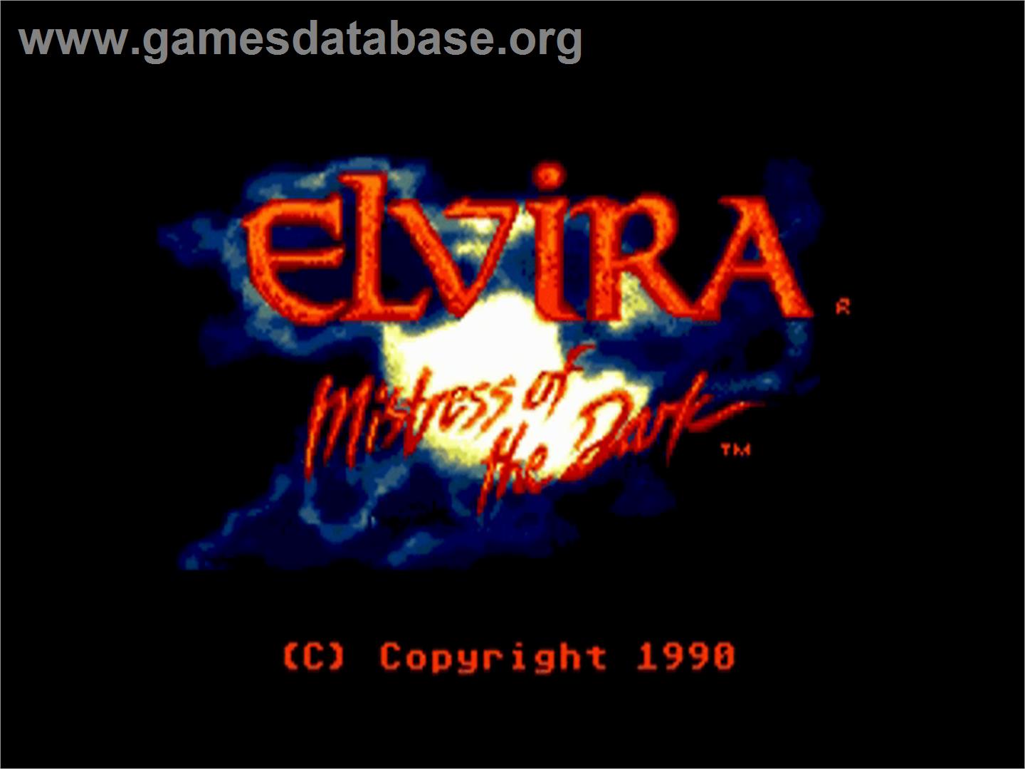 Elvira: Mistress of the Dark - Commodore Amiga - Artwork - Title Screen