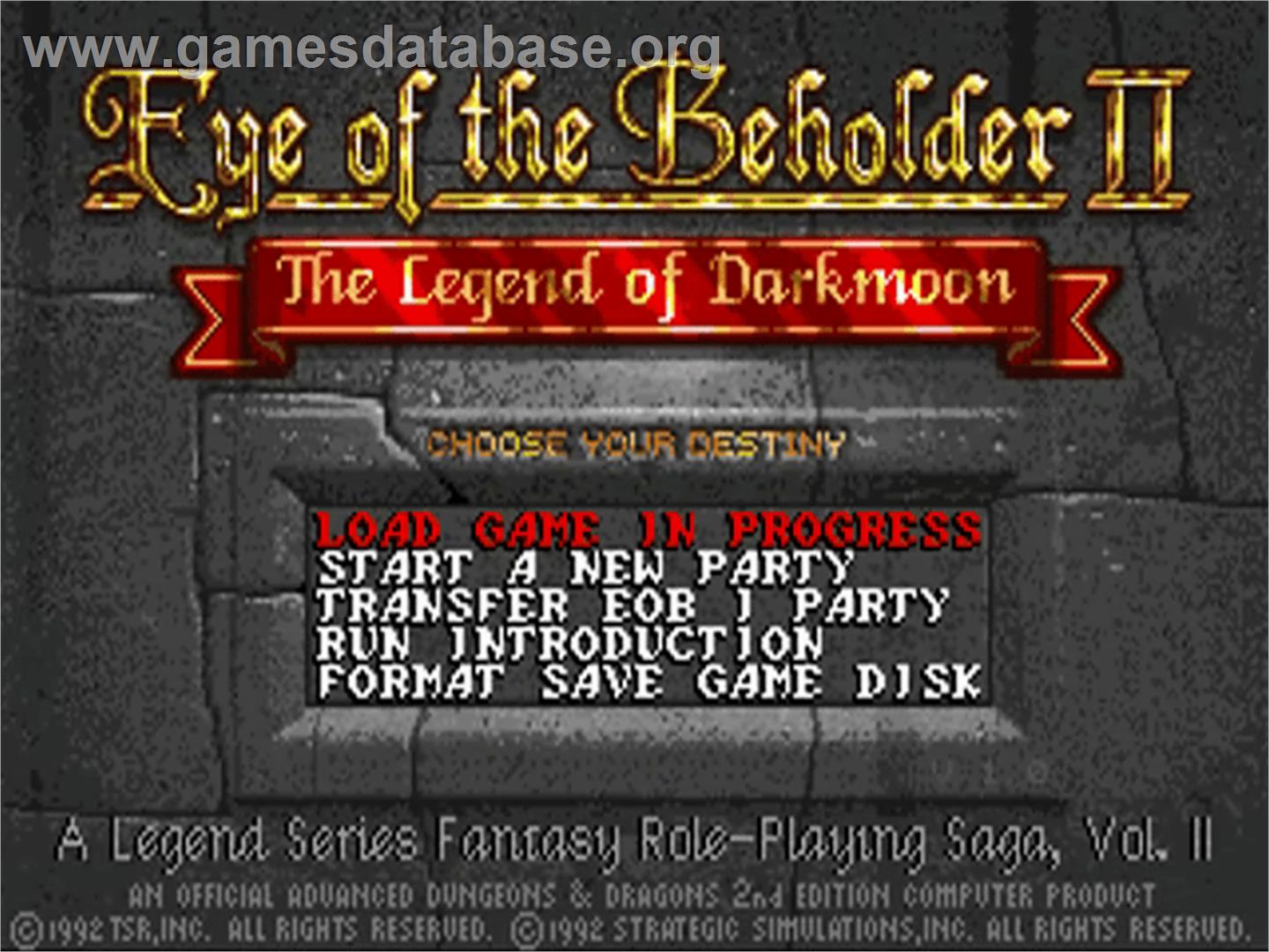 Eye of the Beholder II: The Legend of Darkmoon - Commodore Amiga - Artwork - Title Screen