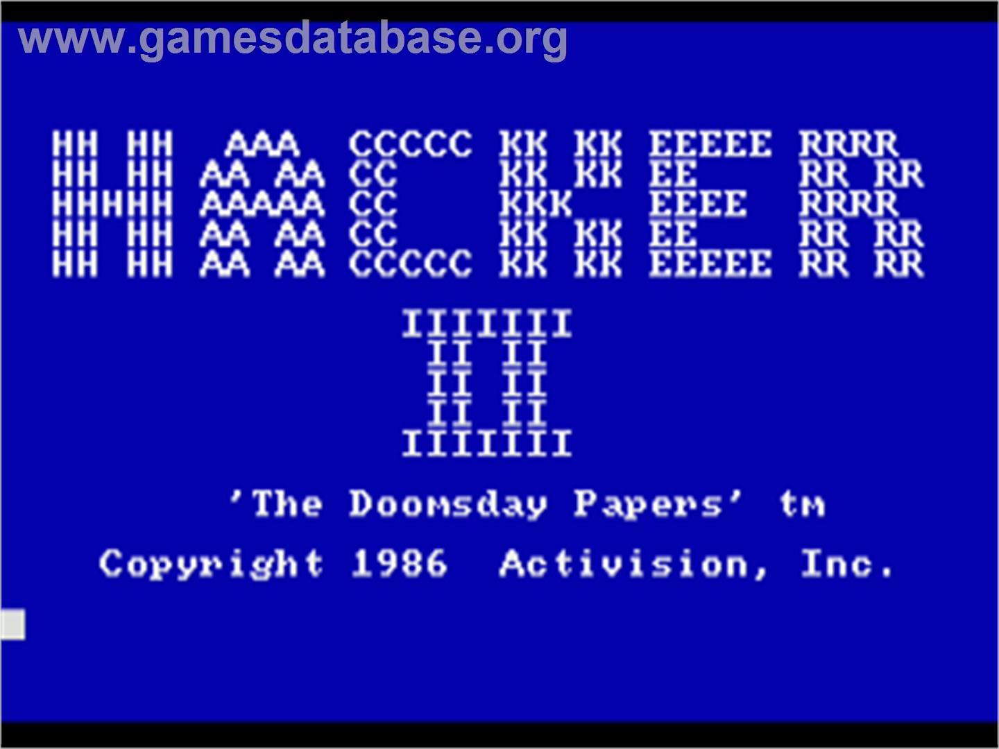 Hacker 2: The Doomsday Papers - Commodore Amiga - Artwork - Title Screen
