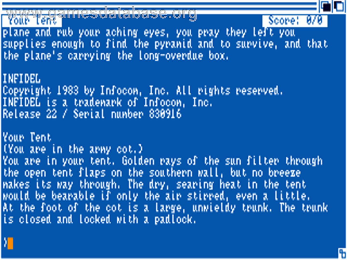 Infidel - Commodore Amiga - Artwork - Title Screen