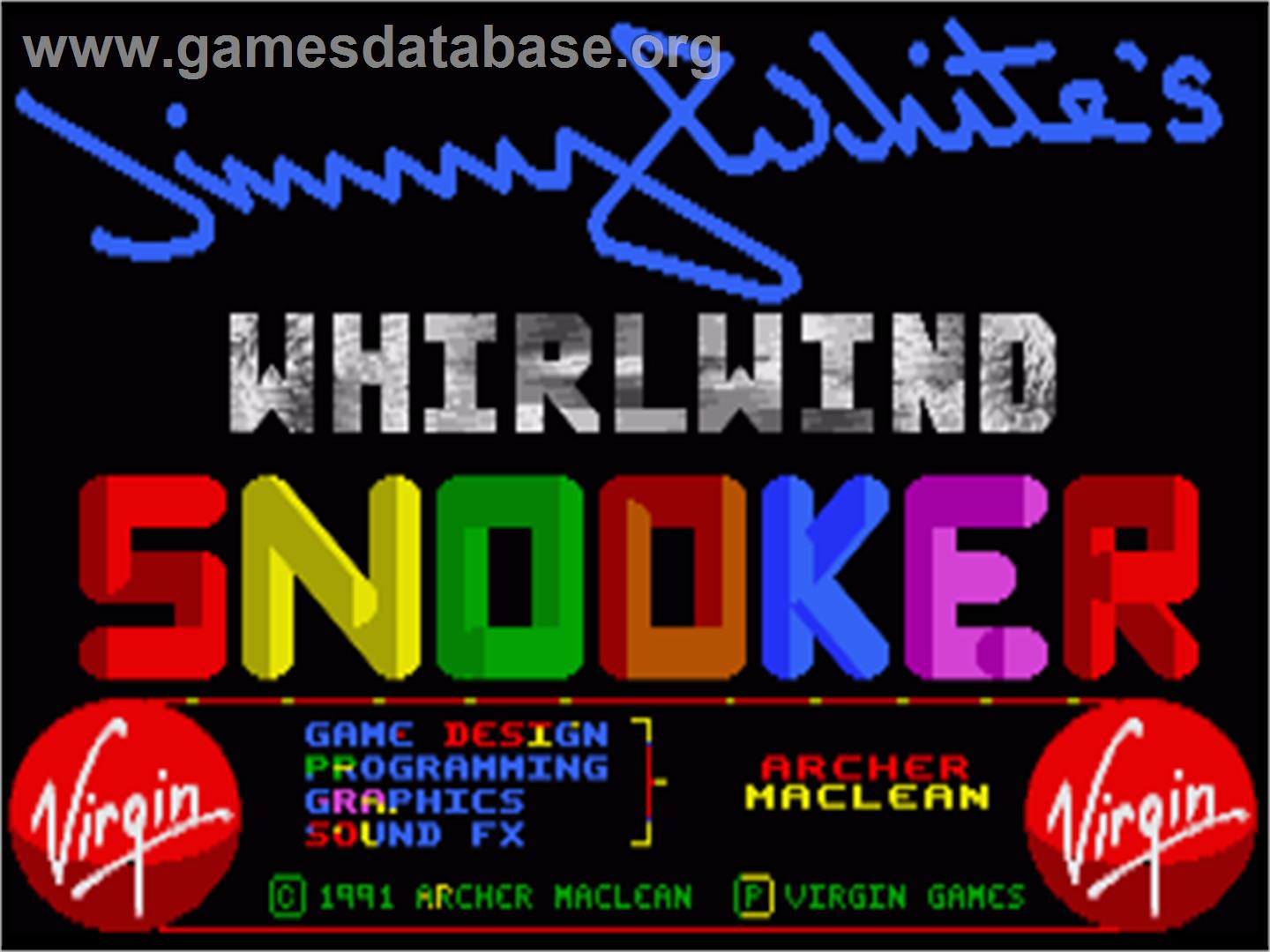 Jimmy White's Whirlwind Snooker - Commodore Amiga - Artwork - Title Screen