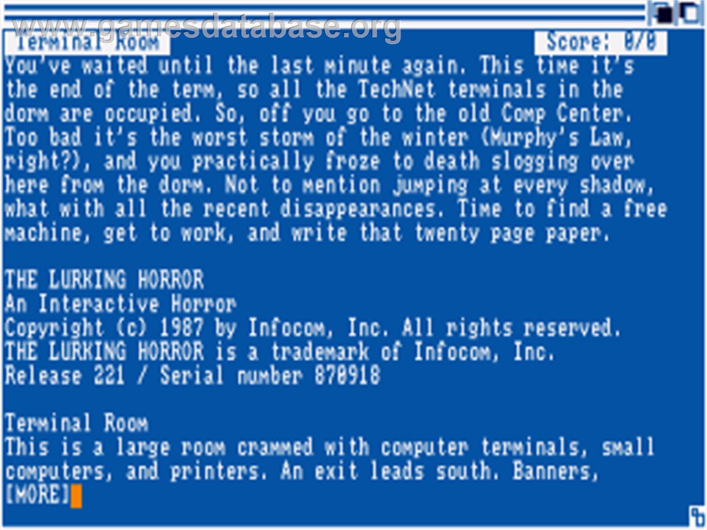 Lurking Horror - Commodore Amiga - Artwork - Title Screen