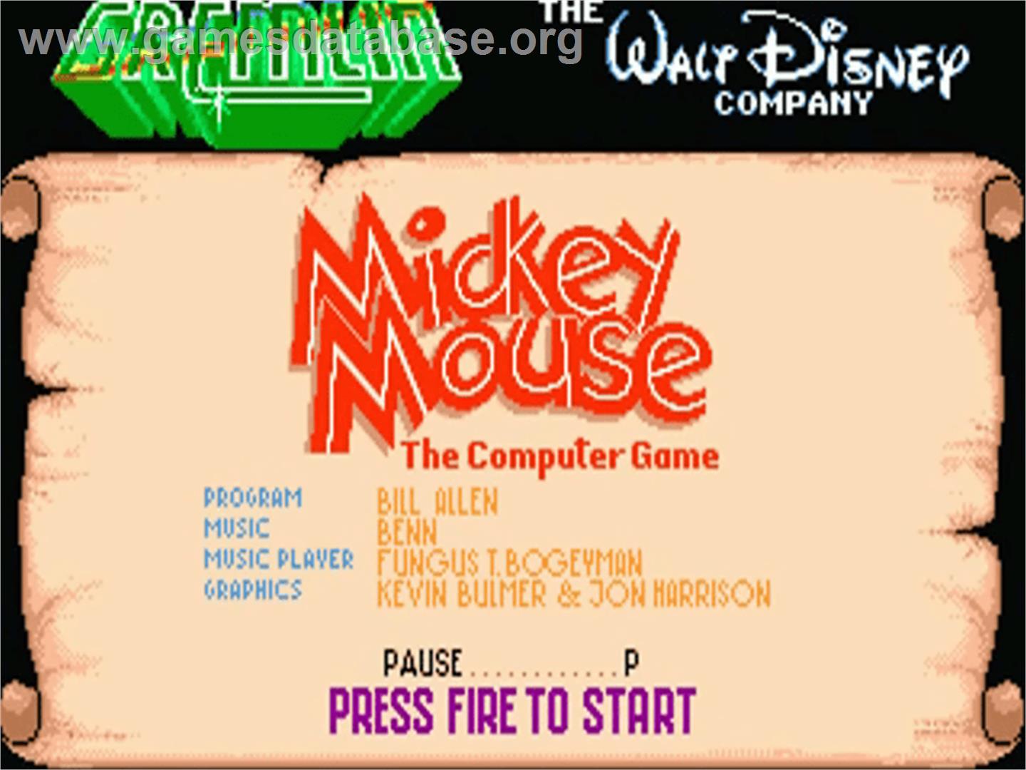Mickey Mouse: The Computer Game - Commodore Amiga - Artwork - Title Screen