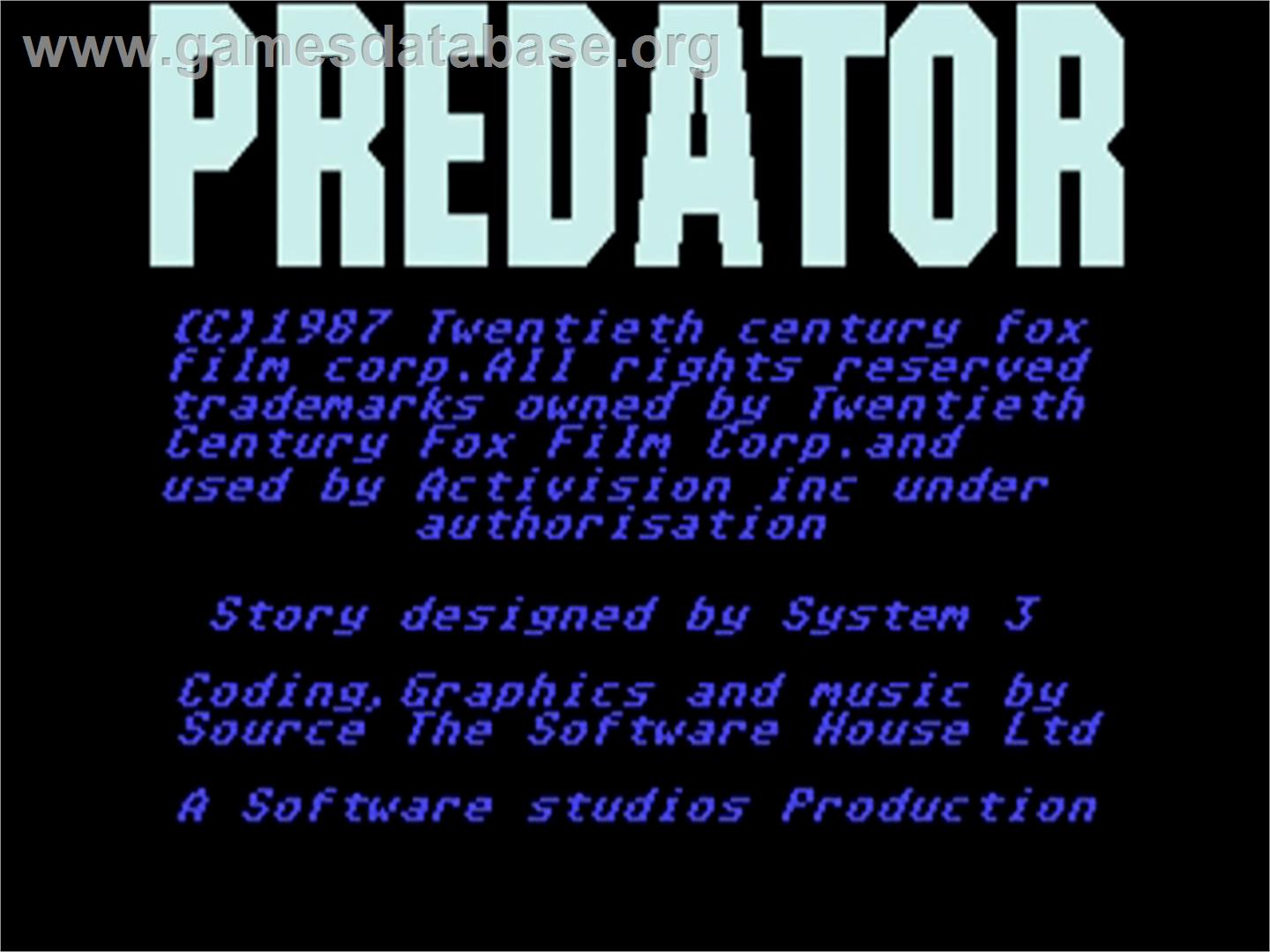 Predator - Commodore Amiga - Artwork - Title Screen