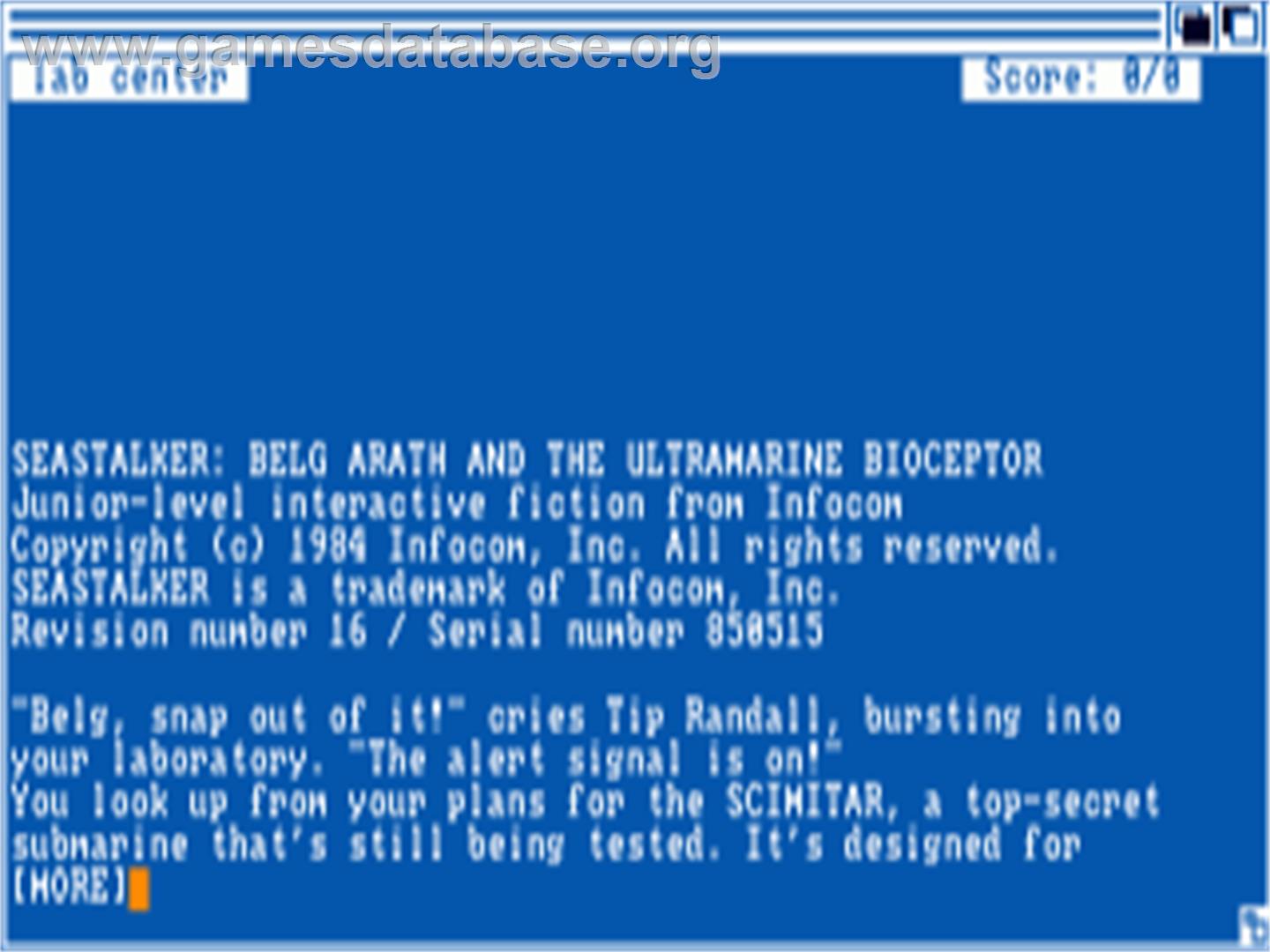 Seastalker - Commodore Amiga - Artwork - Title Screen