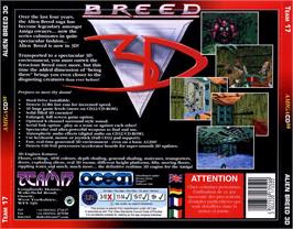 Box back cover for Alien Breed 3D on the Commodore Amiga CD32.