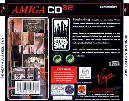 Box back cover for Beneath a Steel Sky on the Commodore Amiga CD32.