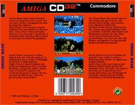 Box back cover for Chuck Rock on the Commodore Amiga CD32.