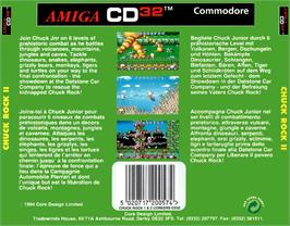 Box back cover for Chuck Rock 2: Son of Chuck on the Commodore Amiga CD32.