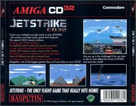 Box back cover for Jet Strike on the Commodore Amiga CD32.