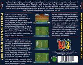 Box back cover for John Barnes' European Football on the Commodore Amiga CD32.