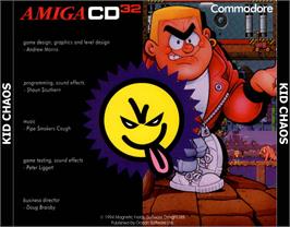 Box back cover for Kid Chaos on the Commodore Amiga CD32.
