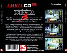 Box back cover for Last Ninja 3 on the Commodore Amiga CD32.