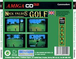 Box back cover for Nick Faldo's Championship Golf on the Commodore Amiga CD32.