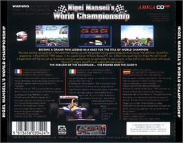 Box back cover for Nigel Mansell's World Championship on the Commodore Amiga CD32.