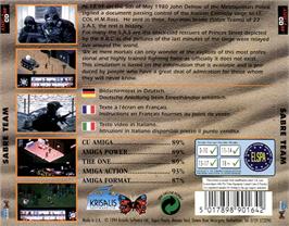 Box back cover for Sabre Team on the Commodore Amiga CD32.
