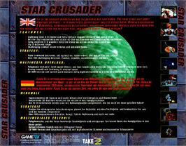 Box back cover for Star Crusader on the Commodore Amiga CD32.