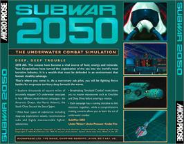 Box back cover for Subwar 2050 on the Commodore Amiga CD32.