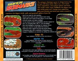 Box back cover for Super Skidmarks on the Commodore Amiga CD32.