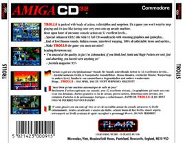 Box back cover for Trolls on the Commodore Amiga CD32.