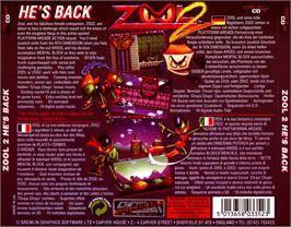 Box back cover for Zool 2 on the Commodore Amiga CD32.