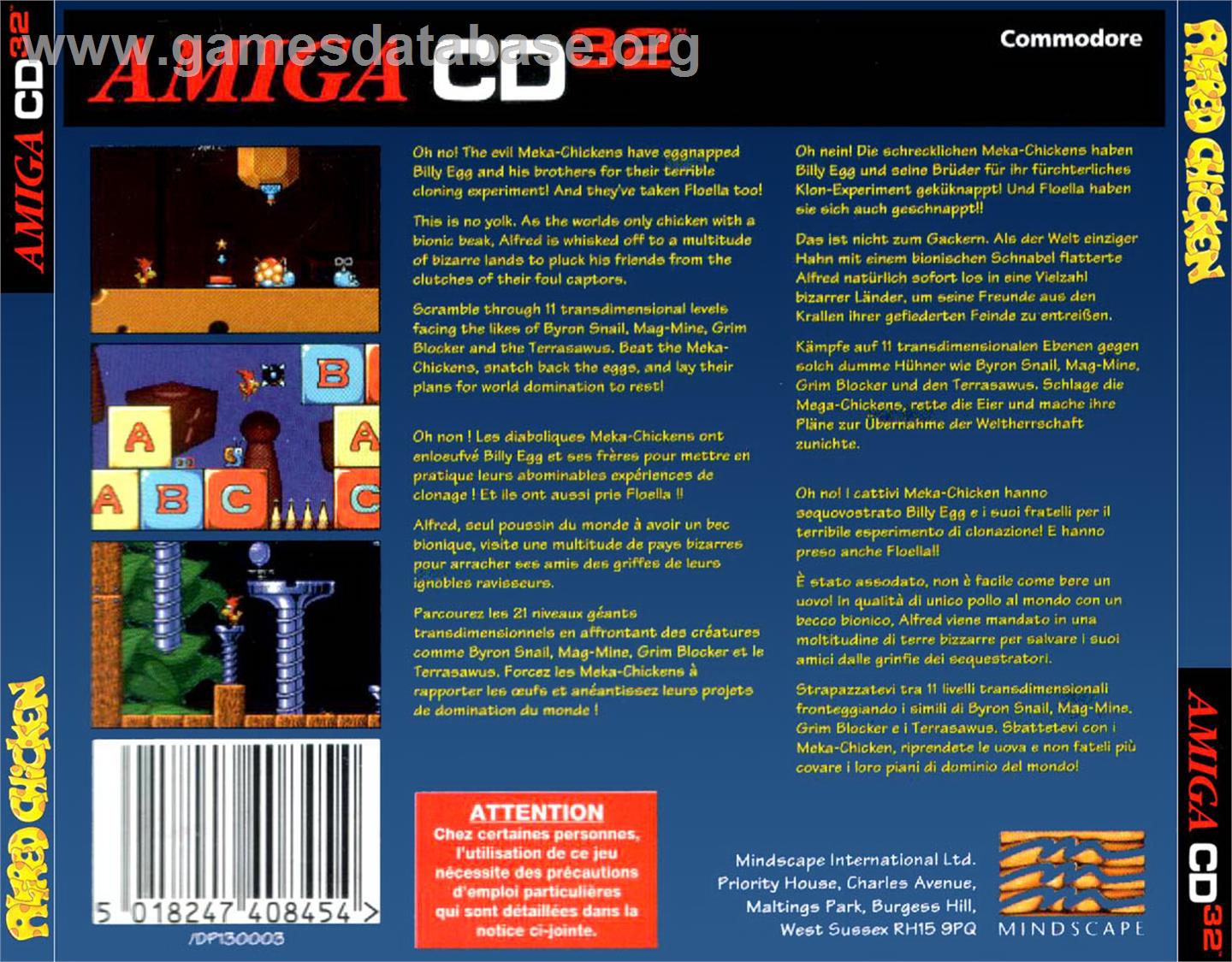 Alfred Chicken - Commodore Amiga CD32 - Artwork - Box Back
