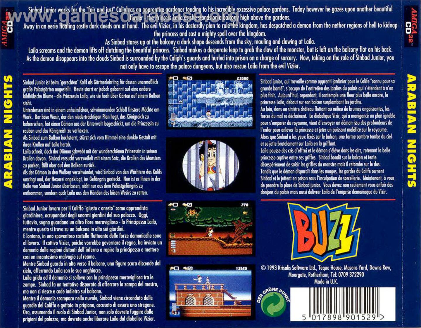 Arabian Nights - Commodore Amiga CD32 - Artwork - Box Back