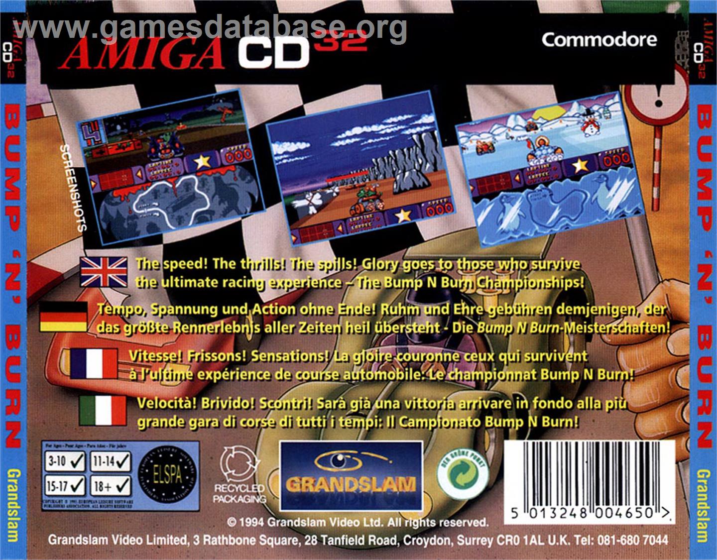 Bump 'n' Burn - Commodore Amiga CD32 - Artwork - Box Back