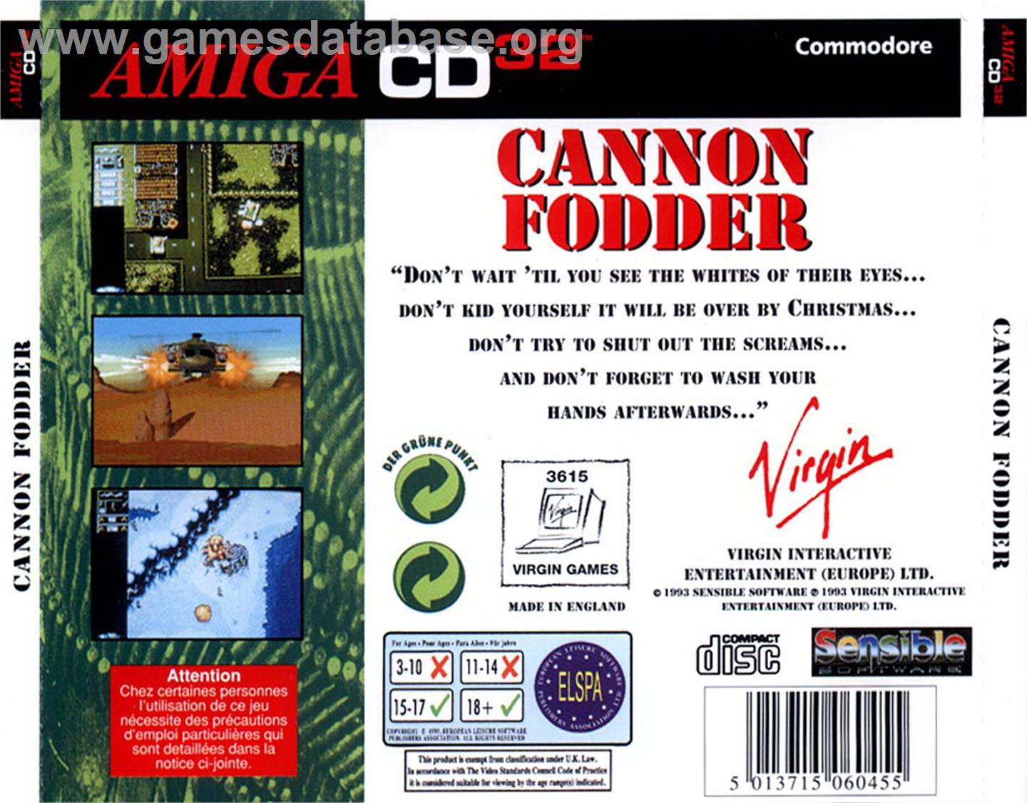 Cannon Fodder - Commodore Amiga CD32 - Artwork - Box Back