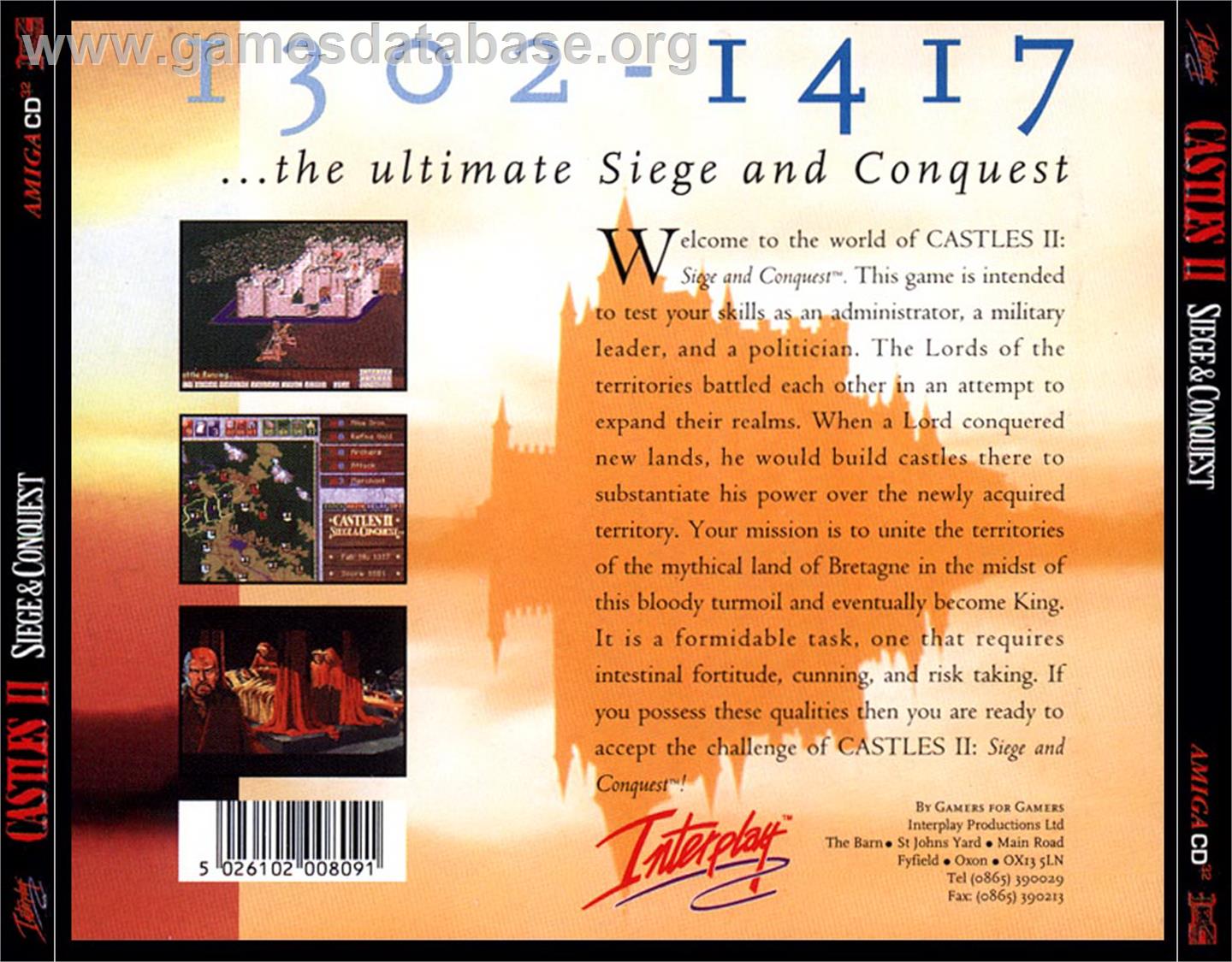 Castles 2: Siege & Conquest - Commodore Amiga CD32 - Artwork - Box Back
