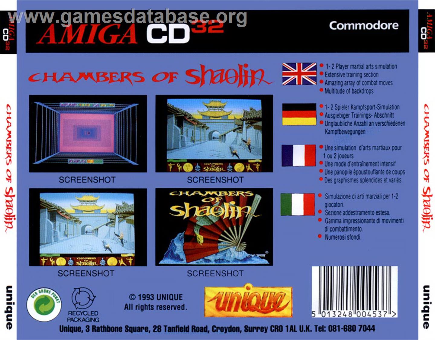 Chambers of Shaolin - Commodore Amiga CD32 - Artwork - Box Back