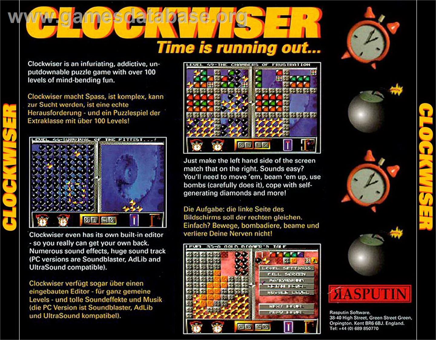 Clockwiser: Time is Running Out... - Commodore Amiga CD32 - Artwork - Box Back