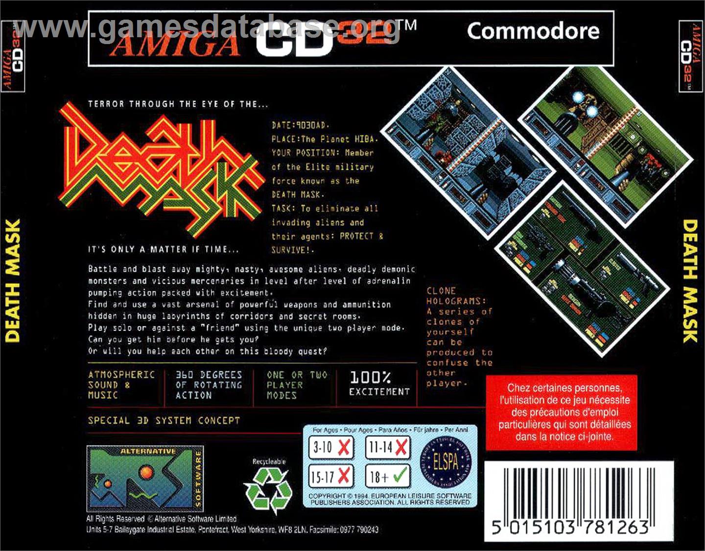 Death Mask - Commodore Amiga CD32 - Artwork - Box Back