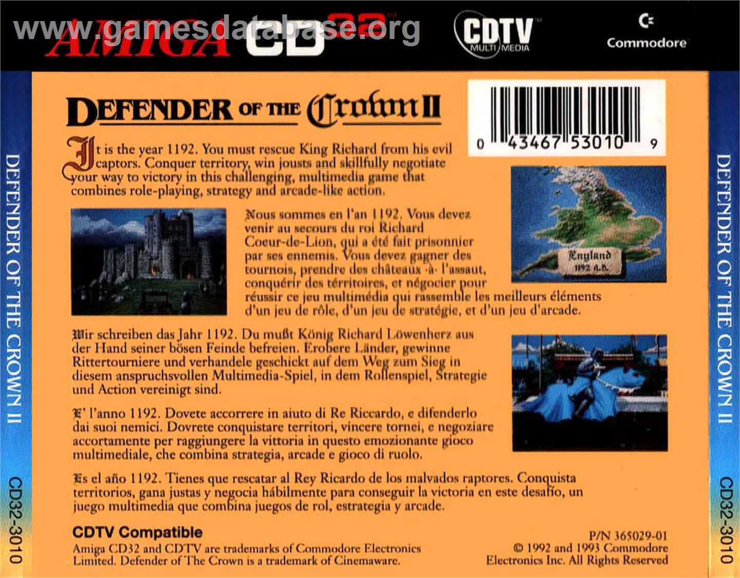 Defender of the Crown 2 - Commodore Amiga CD32 - Artwork - Box Back