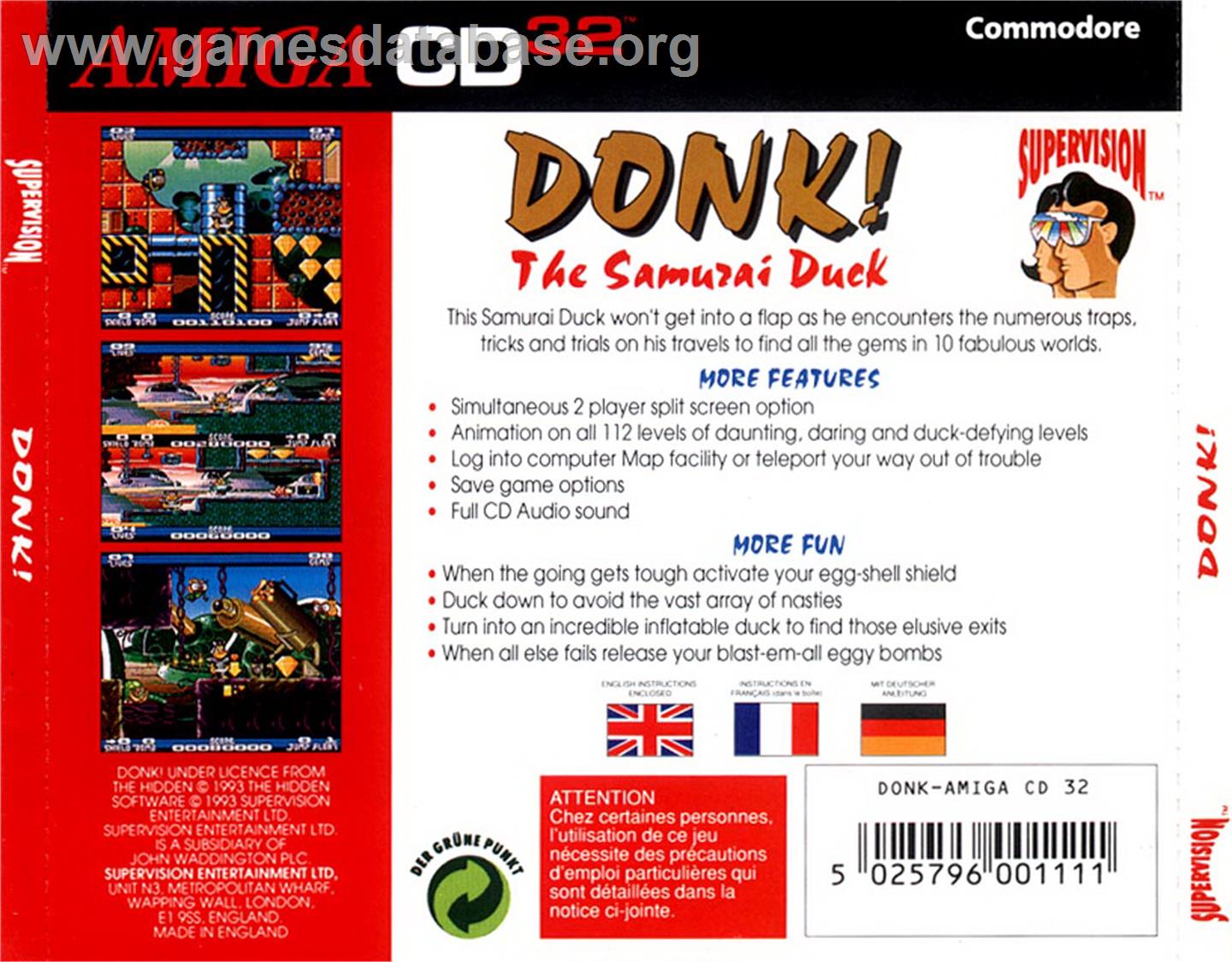 Donk!: The Samurai Duck - Commodore Amiga CD32 - Artwork - Box Back