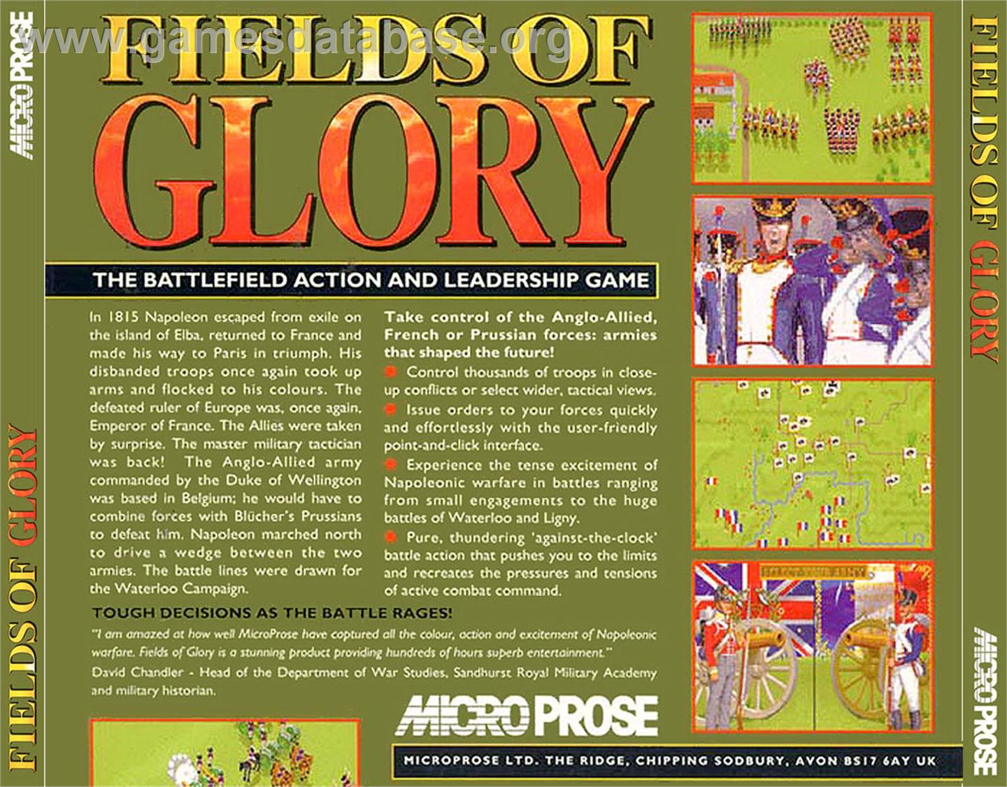 Fields of Glory - Commodore Amiga CD32 - Artwork - Box Back
