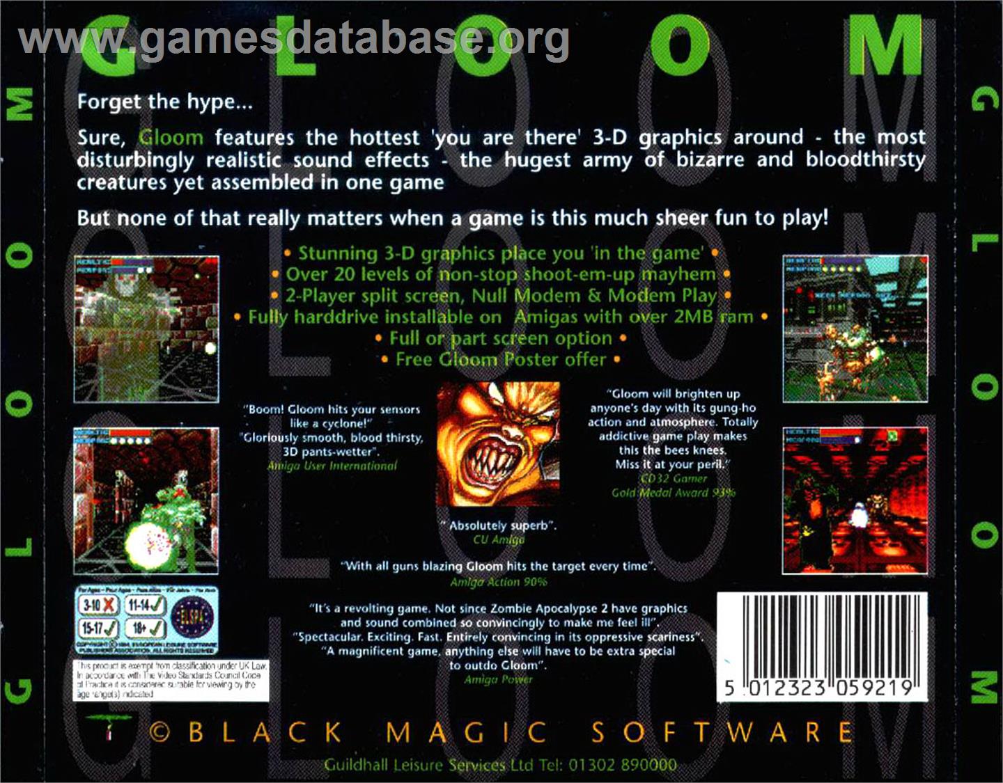 Gloom - Commodore Amiga CD32 - Artwork - Box Back