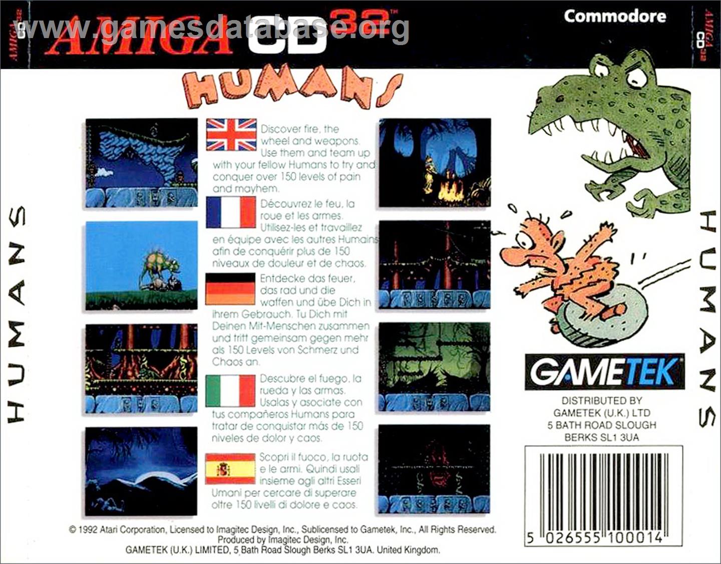 Humans 1 and 2 - Commodore Amiga CD32 - Artwork - Box Back