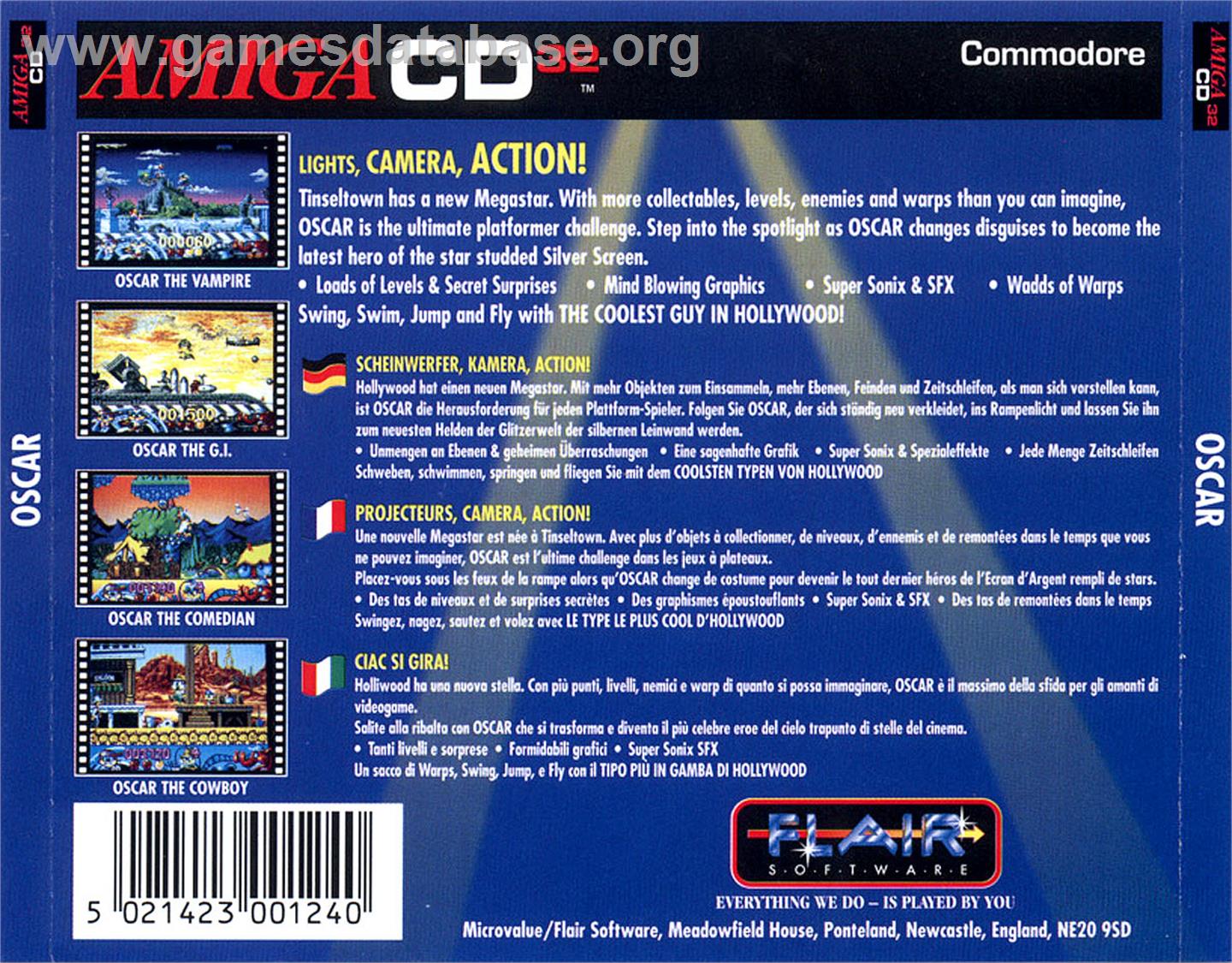 Oscar - Commodore Amiga CD32 - Artwork - Box Back