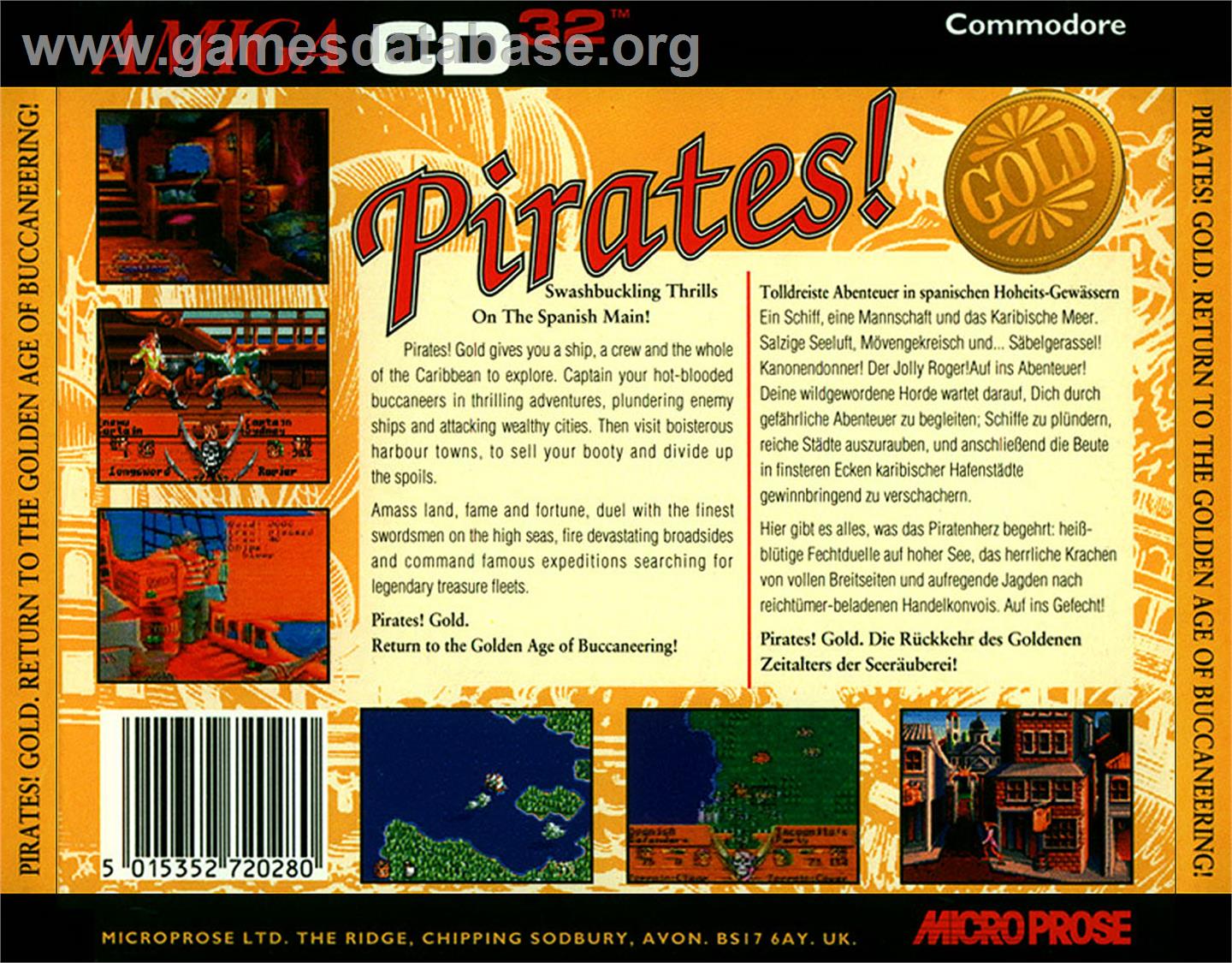 Pirates! Gold - Commodore Amiga CD32 - Artwork - Box Back
